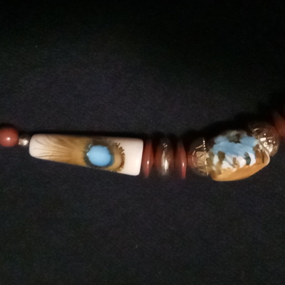 Peacock and Blue Rock Style Beaded Necklace - Picture 4 of 7